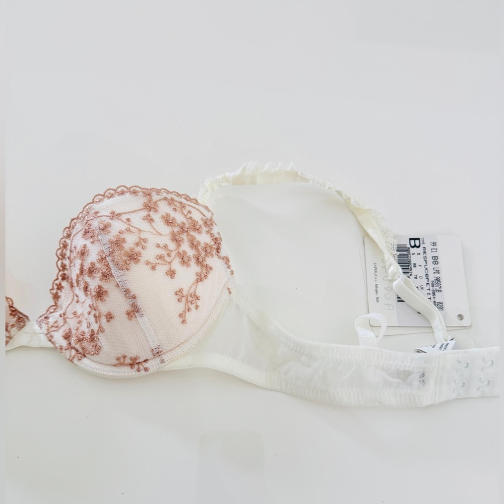 New La Perla Floral Embroidered Lace Bra - White and Pink #079 - Picture 4 of 11